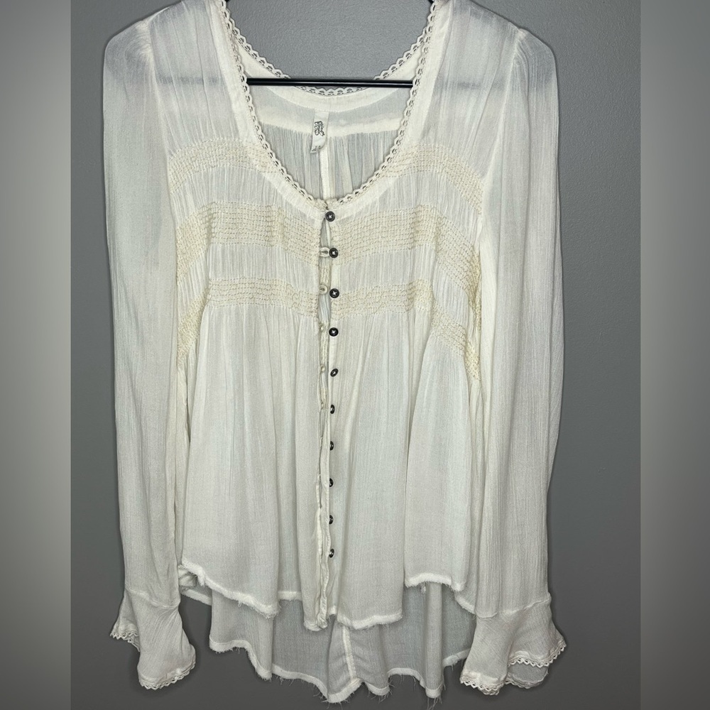 Free People Blue Bird Smocked Top— Small